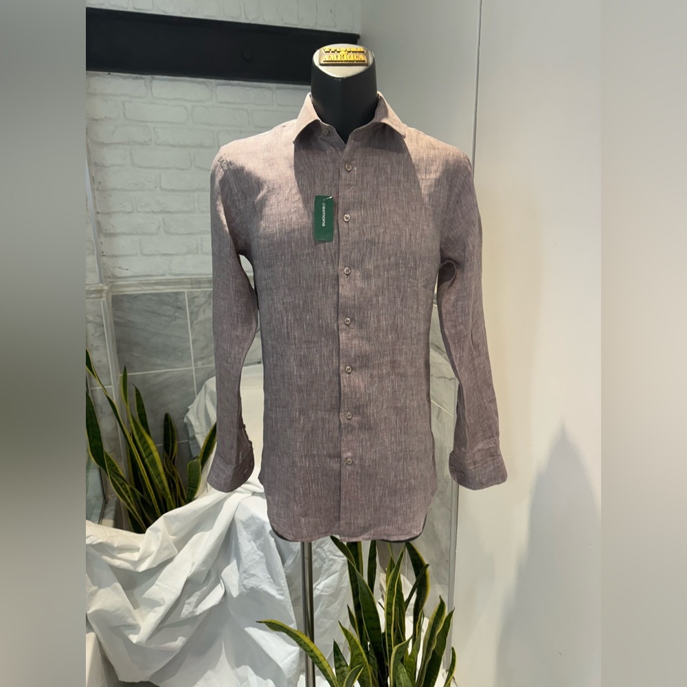 NWT The 31 Men's Brown long sleeves summer linen Shirt modern cut